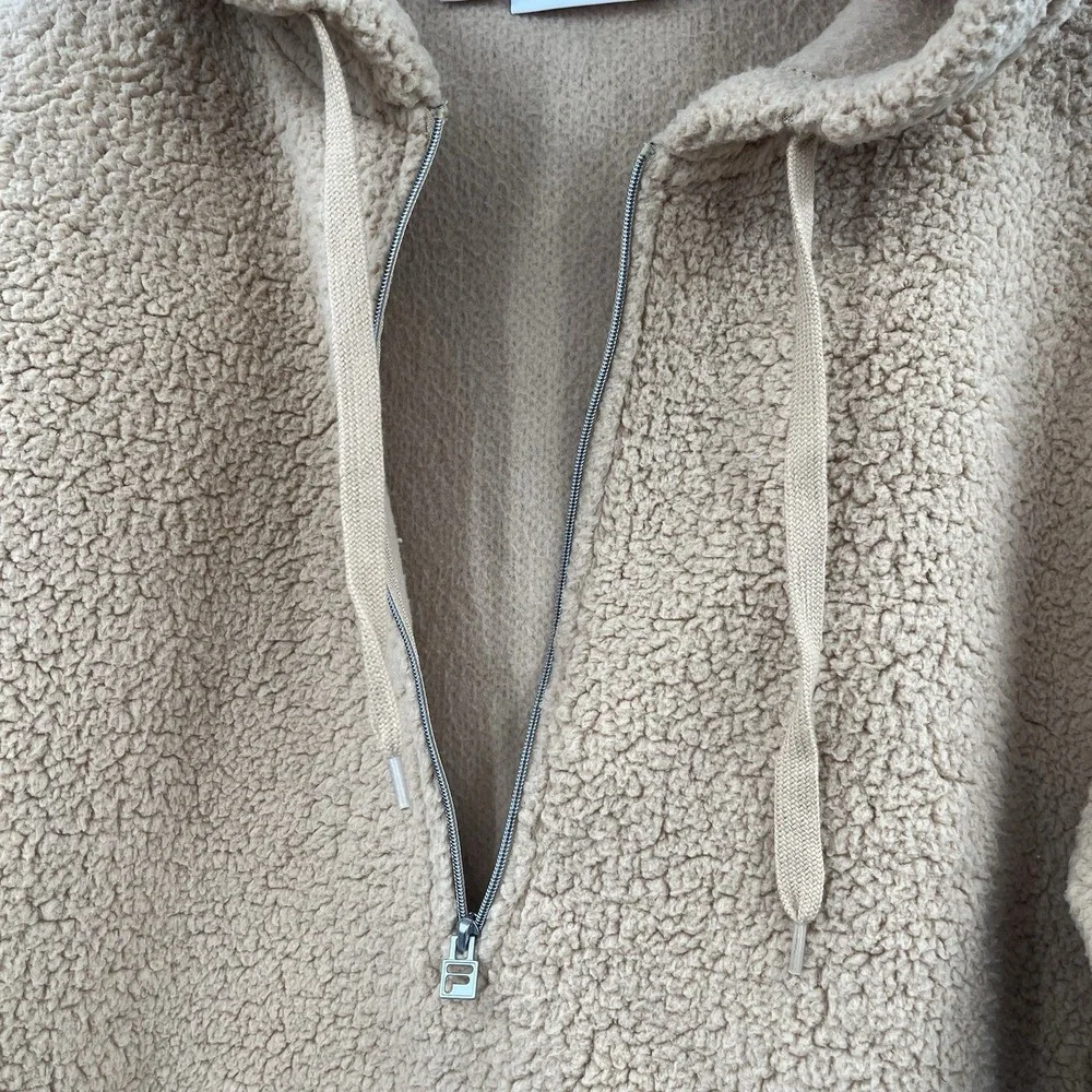 FILA Womens XL Sweatshirt Tan Long Teddy Sherpa‎ 1/4  Zip Fleece Hoodie NWT - Picture 5 of 7